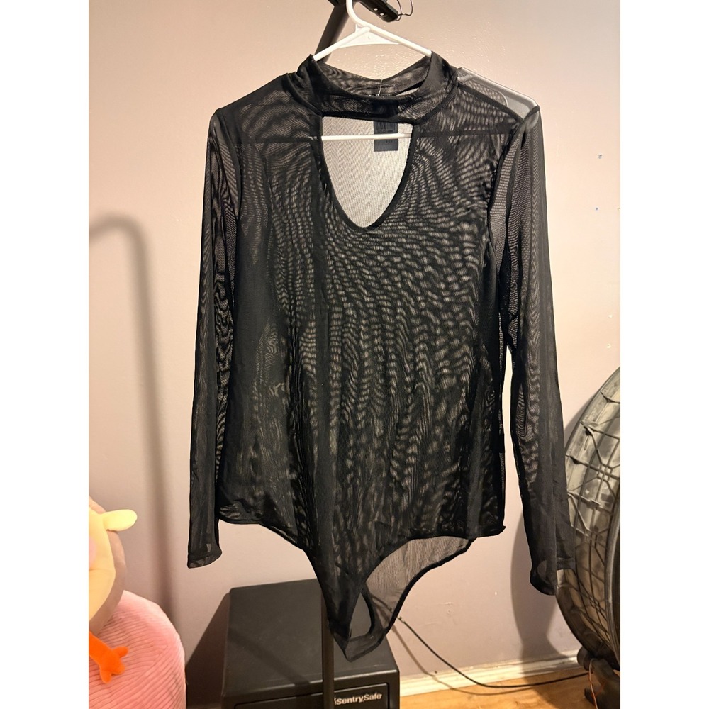 Iris - Black Sheer  Long Sleeve‎ One Piece Body Suit Sz 3X